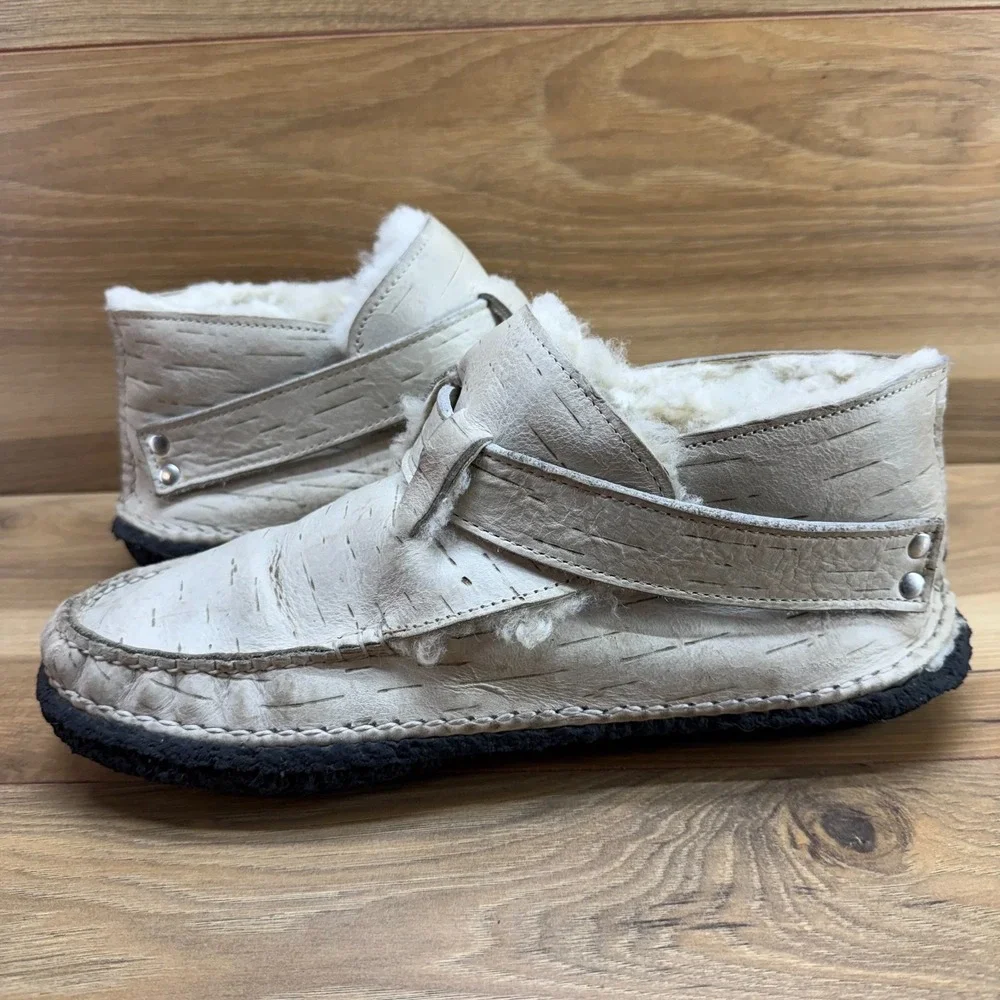 QUODDY Ring Boots Womens 10.5 Cream Leather Shearling Sherpa Fur Lined Crepe